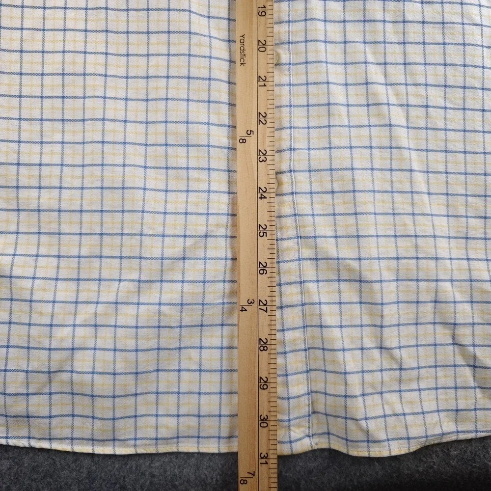 J Crew Vintage Oxford Shirt Mens XL Tailored Fit Blue Yellow Check Long Sleeve
